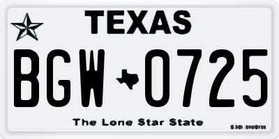 TX license plate BGW0725