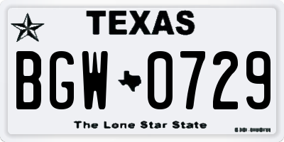 TX license plate BGW0729