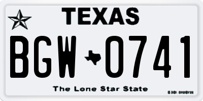 TX license plate BGW0741