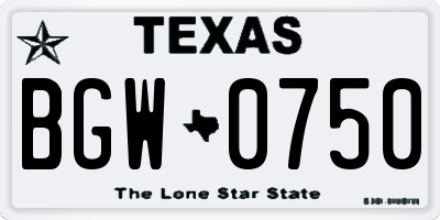 TX license plate BGW0750