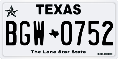TX license plate BGW0752