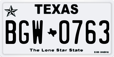 TX license plate BGW0763