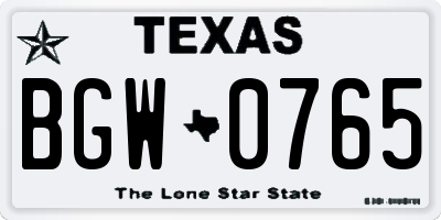 TX license plate BGW0765