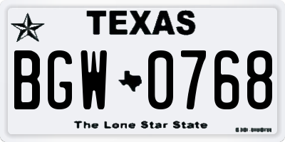 TX license plate BGW0768