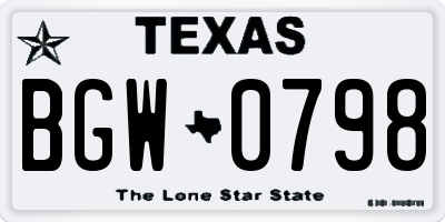 TX license plate BGW0798