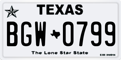 TX license plate BGW0799
