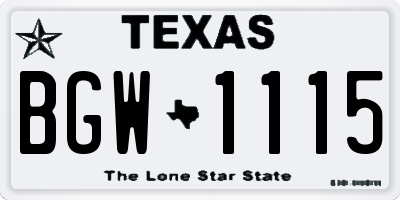 TX license plate BGW1115