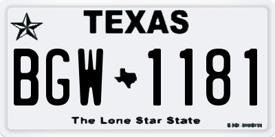 TX license plate BGW1181