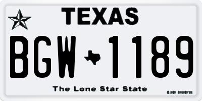 TX license plate BGW1189