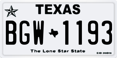 TX license plate BGW1193