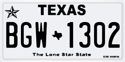 TX license plate BGW1302