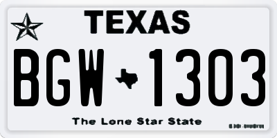 TX license plate BGW1303