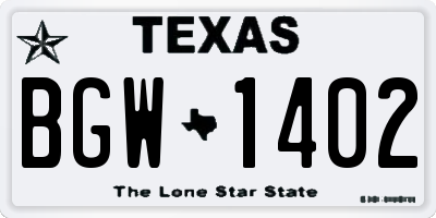 TX license plate BGW1402