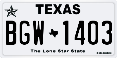TX license plate BGW1403
