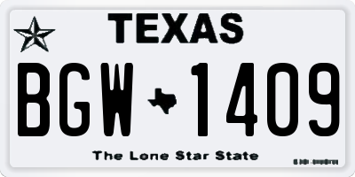 TX license plate BGW1409