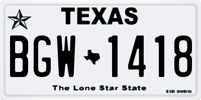 TX license plate BGW1418