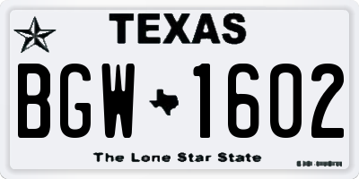 TX license plate BGW1602