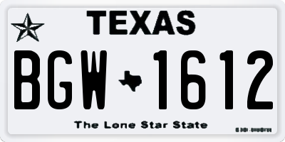 TX license plate BGW1612