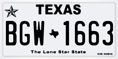 TX license plate BGW1663