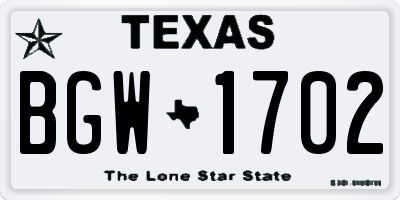 TX license plate BGW1702