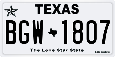 TX license plate BGW1807