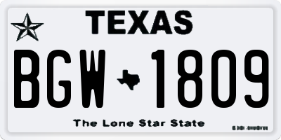 TX license plate BGW1809