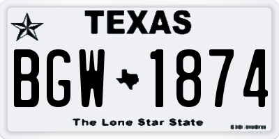 TX license plate BGW1874