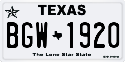 TX license plate BGW1920