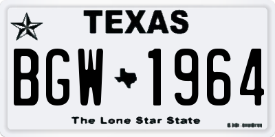 TX license plate BGW1964