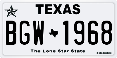 TX license plate BGW1968