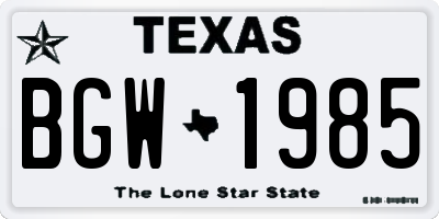 TX license plate BGW1985