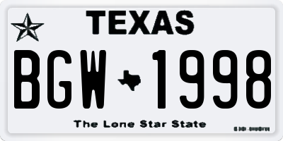 TX license plate BGW1998