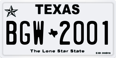 TX license plate BGW2001
