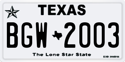 TX license plate BGW2003