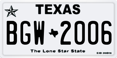 TX license plate BGW2006