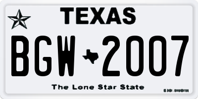 TX license plate BGW2007