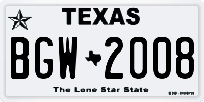 TX license plate BGW2008
