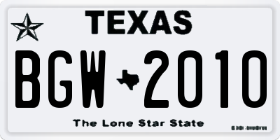 TX license plate BGW2010