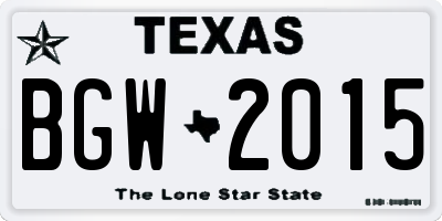 TX license plate BGW2015