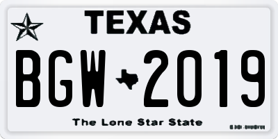 TX license plate BGW2019