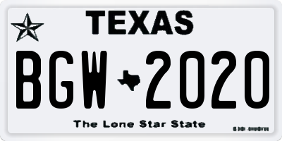 TX license plate BGW2020