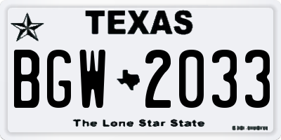 TX license plate BGW2033