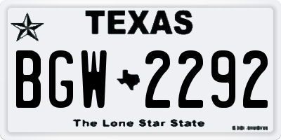 TX license plate BGW2292