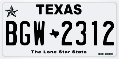 TX license plate BGW2312