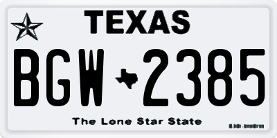 TX license plate BGW2385