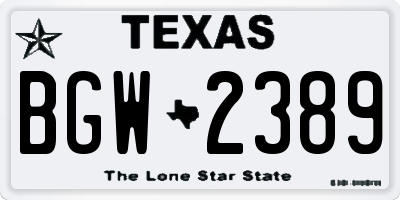 TX license plate BGW2389