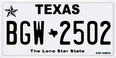 TX license plate BGW2502