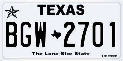 TX license plate BGW2701