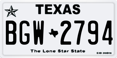 TX license plate BGW2794