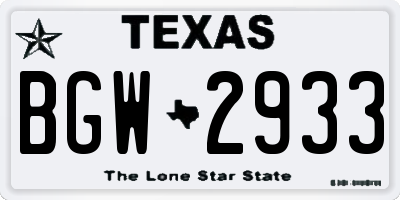TX license plate BGW2933